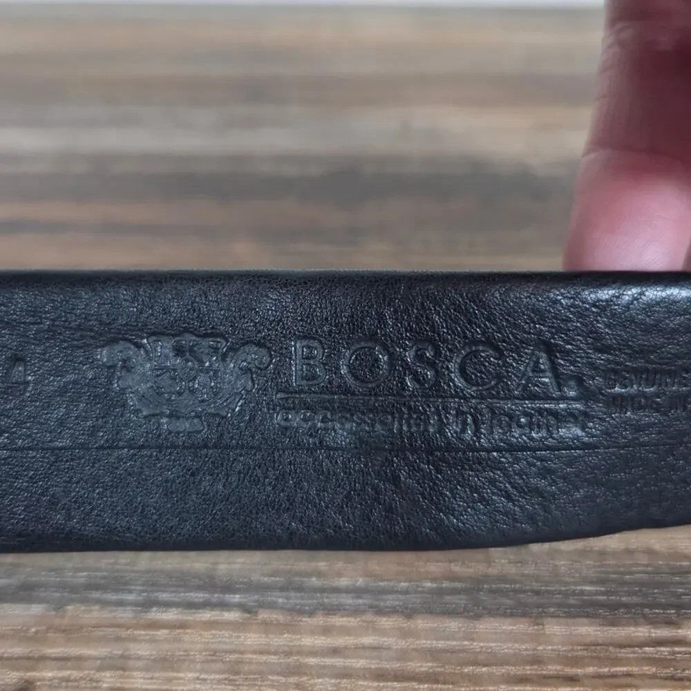 Bosca Vintage Black Leather Men's Belt with Silver Buckle Size 34